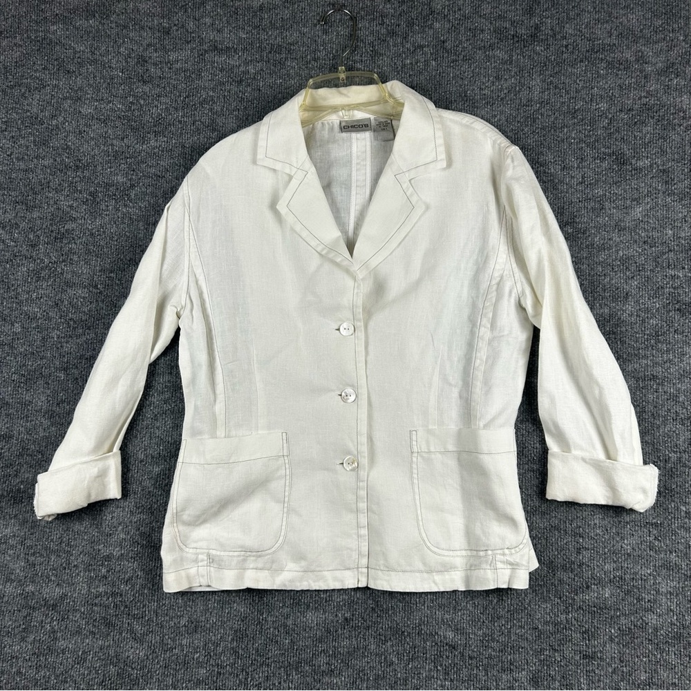 Chico’s White Linen Button Front Jacket Size 1